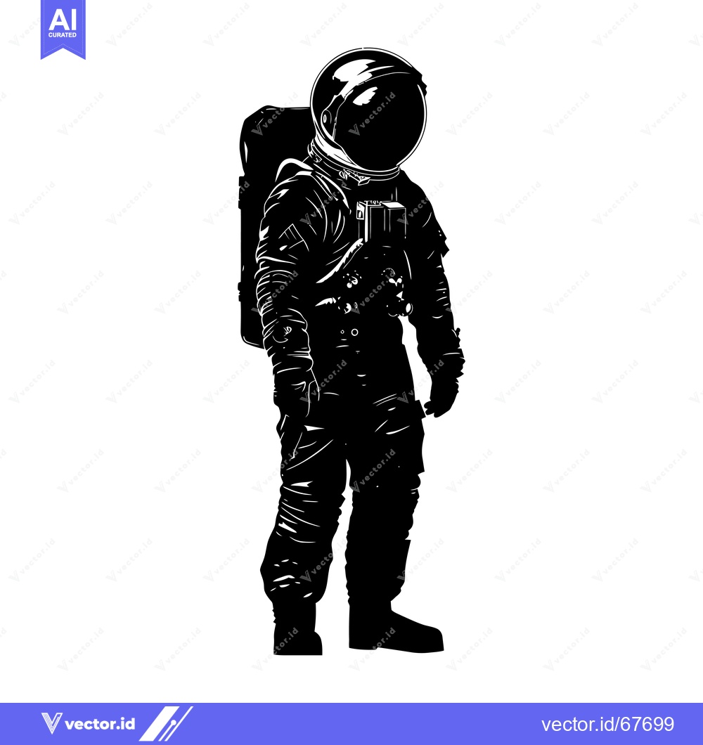 Premium Vector of Astronaut in Space Suit with Backpack Standing in Silhouette
