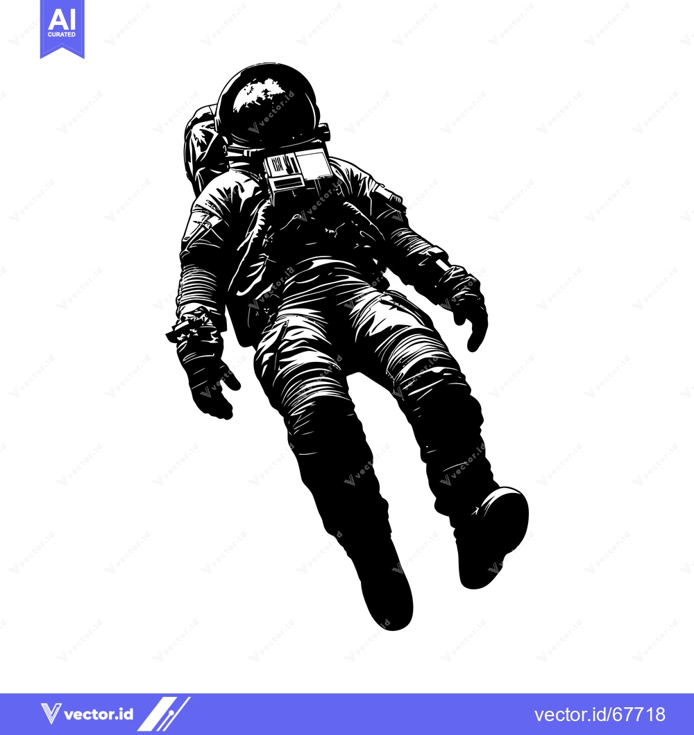 Premium Vector of A Black and White Silhouette of an Astronaut Floating in Space
