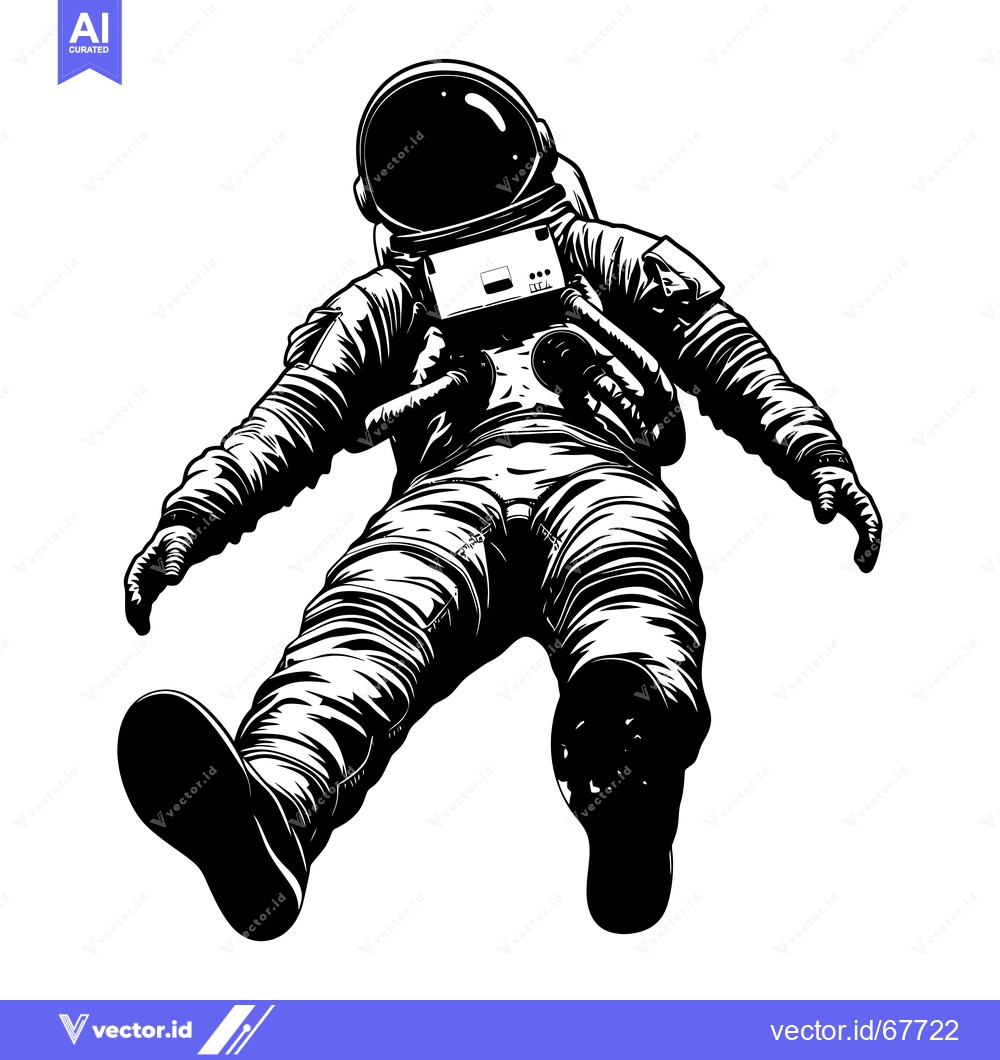 Premium Vector of Astronaut floating in space, illustrated in black and white.
