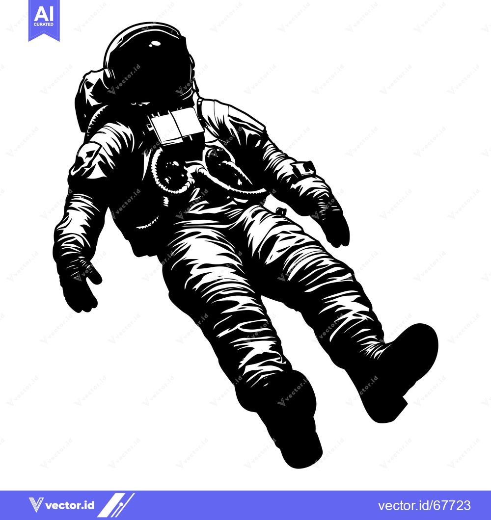 Premium Vector of A Black and White Silhouette of a Spaceman Floating in Space