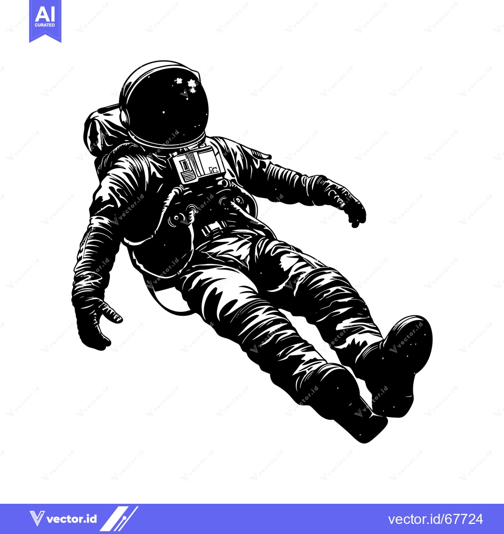 Premium Vector of Astronaut Floating in Space, Black and White Illustration