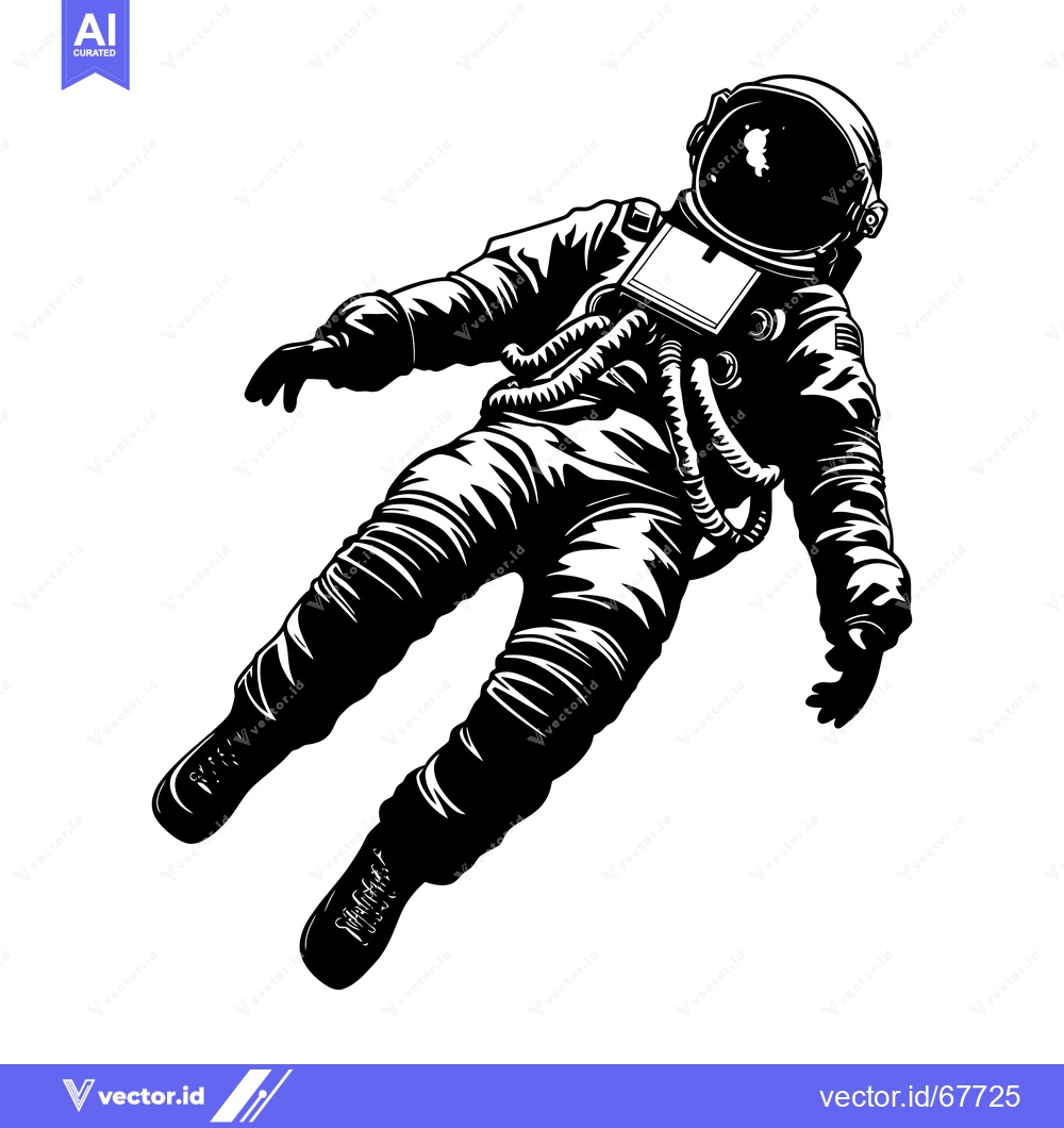 Premium Vector of An astronaut floating in space, depicted in black and white.