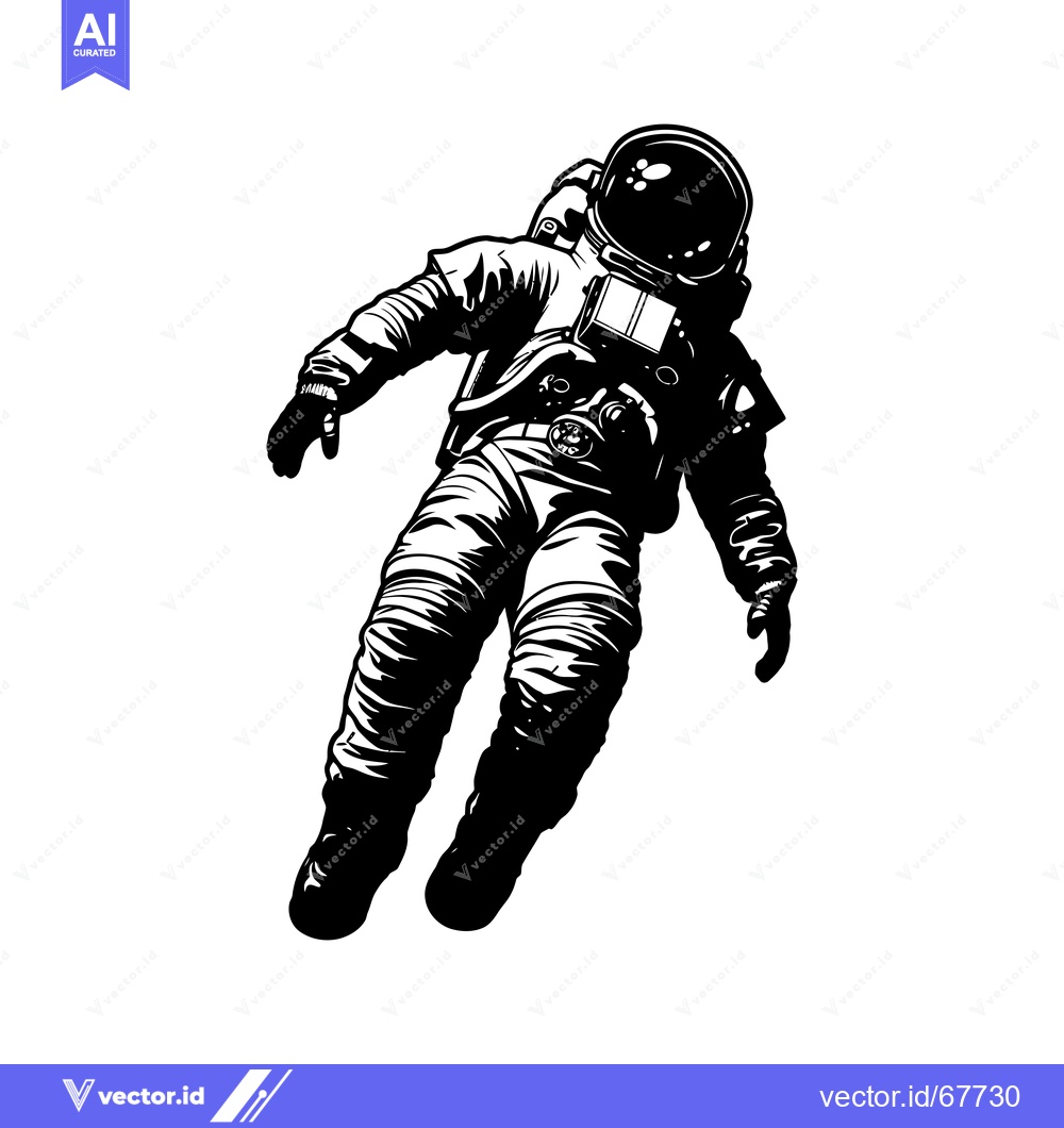 Premium Vector of Black and white illustration of an astronaut floating in space