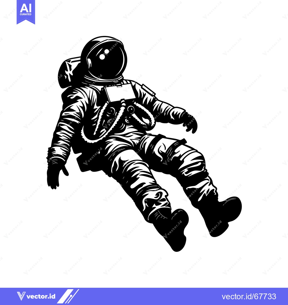 Premium Vector dari A Silhouette of a Spacewalking Astronaut in a Black and White Illustra