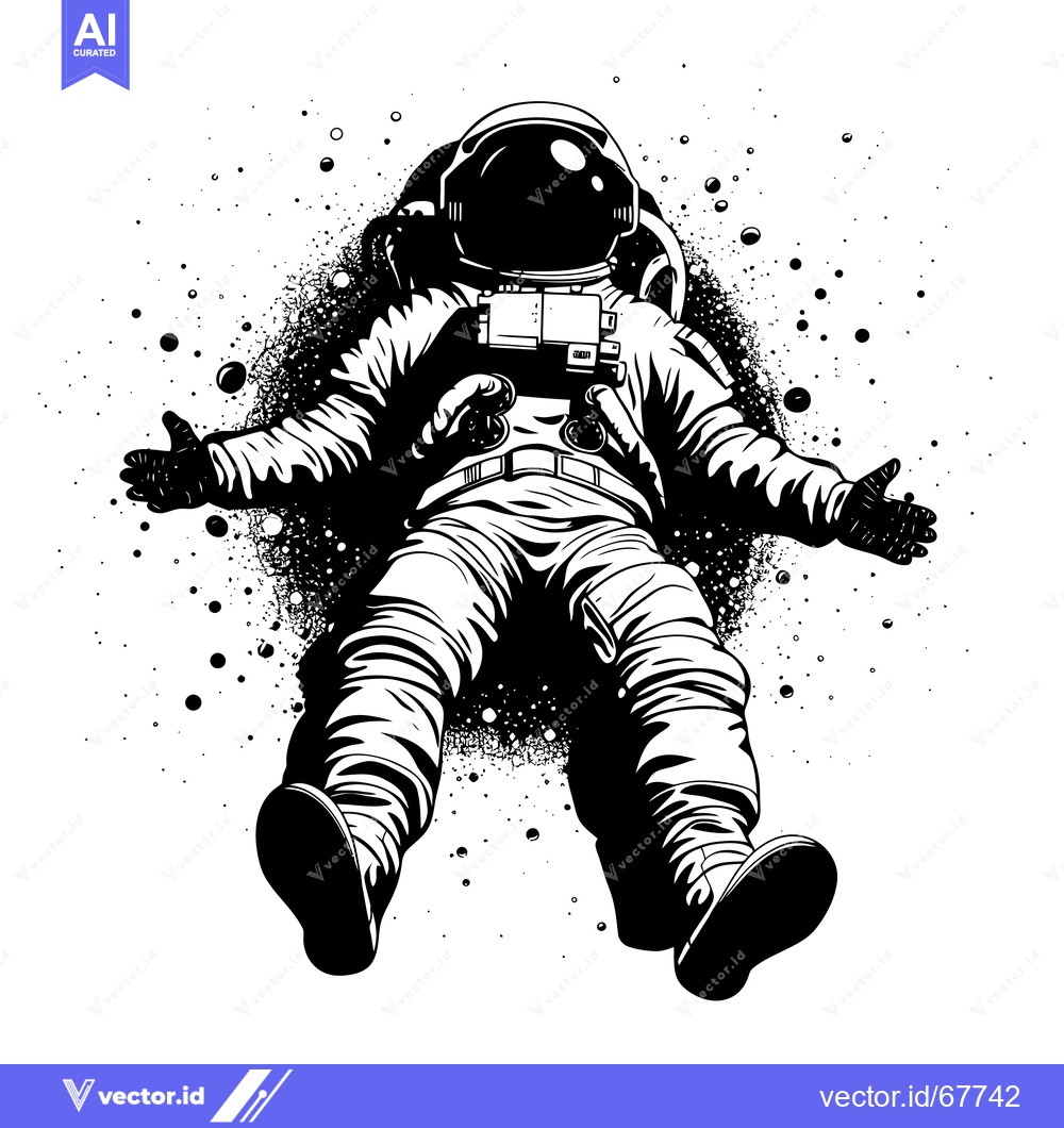 Premium Vector of A Black and White Illustration of an Astronaut Floating in Space