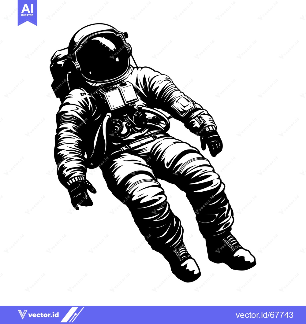 Premium Vector of A Black and White Illustration of an Astronaut Floating in Space