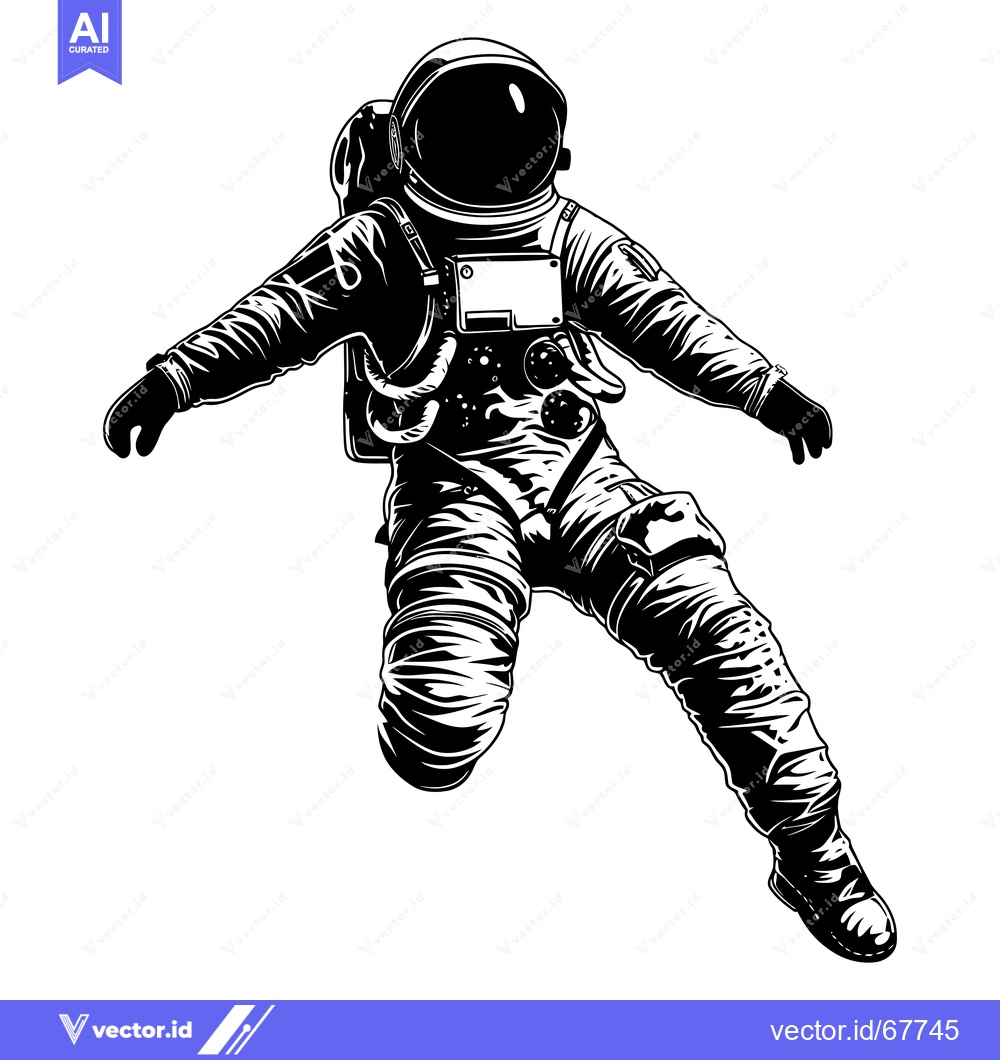 Premium Vector of An astronaut floating in space wearing a spacesuit with a black and wh