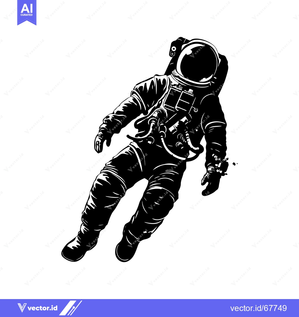 Premium Vector dari Black and White Silhouette of an Astronaut Floating in Space