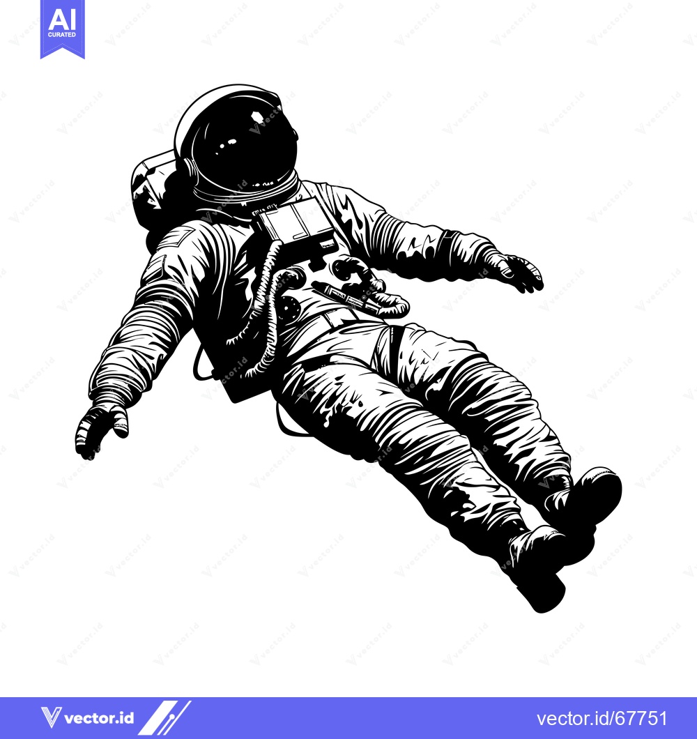 Premium Vector of A Black and White Illustration of an Astronaut Floating in Space