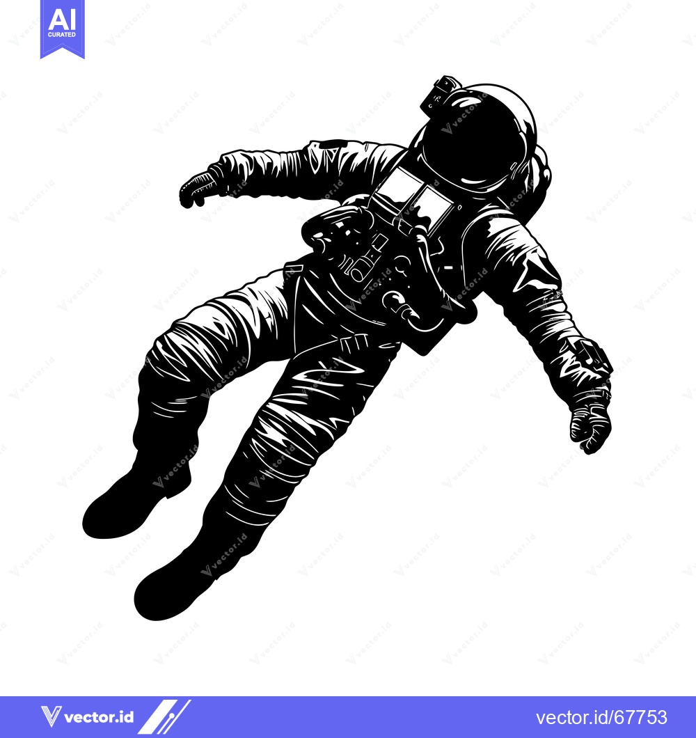 Premium Vector of A Black and White Illustration of an Astronaut Floating in Space