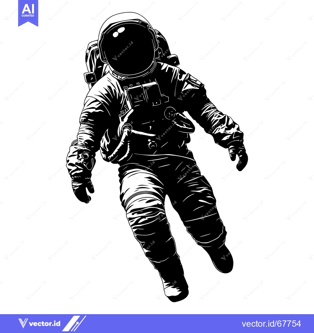 Premium Vector of Black and White Illustration of an Astronaut Floating in Space