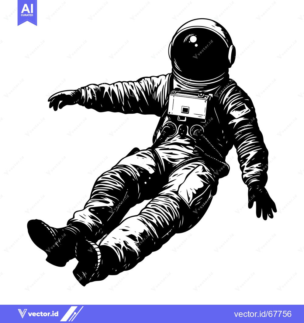 Premium Vector of Black and White Illustration of an Astronaut Floating in Space