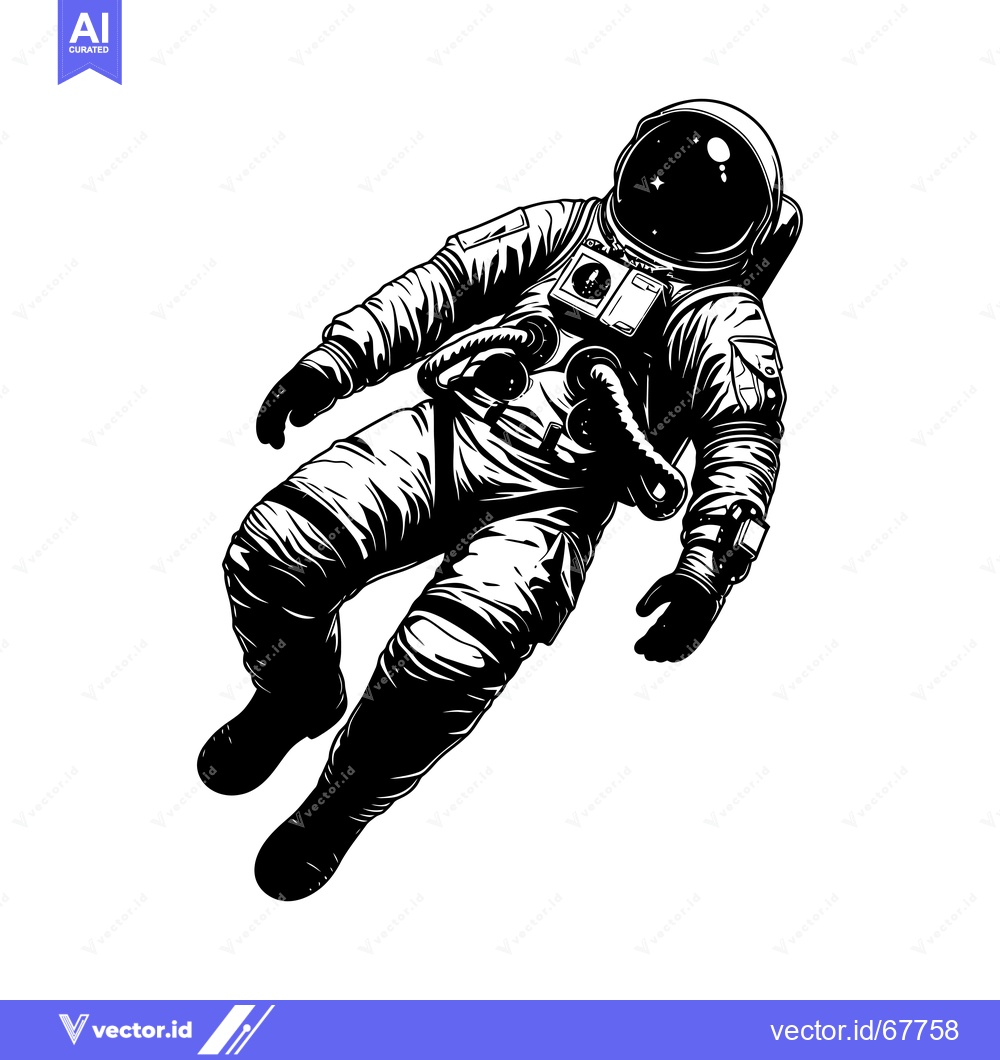 Premium Vector dari Black and white illustration of an astronaut floating in space