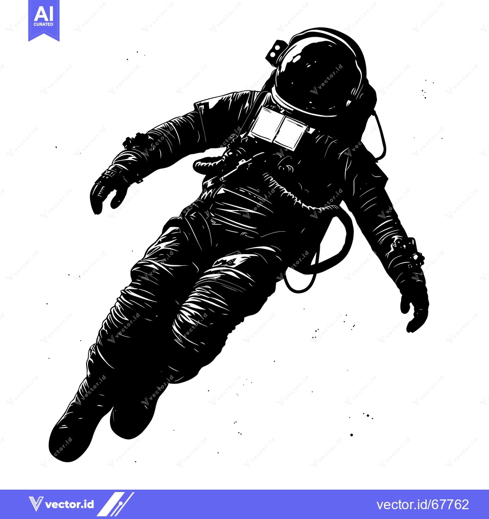 Premium Vector dari Black and White Silhouette of an Astronaut Floating in Space