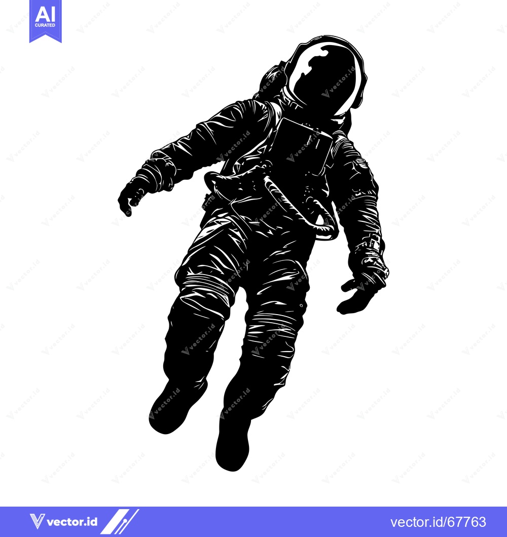Premium Vector dari Black and White Silhouette of an Astronaut Floating in Space