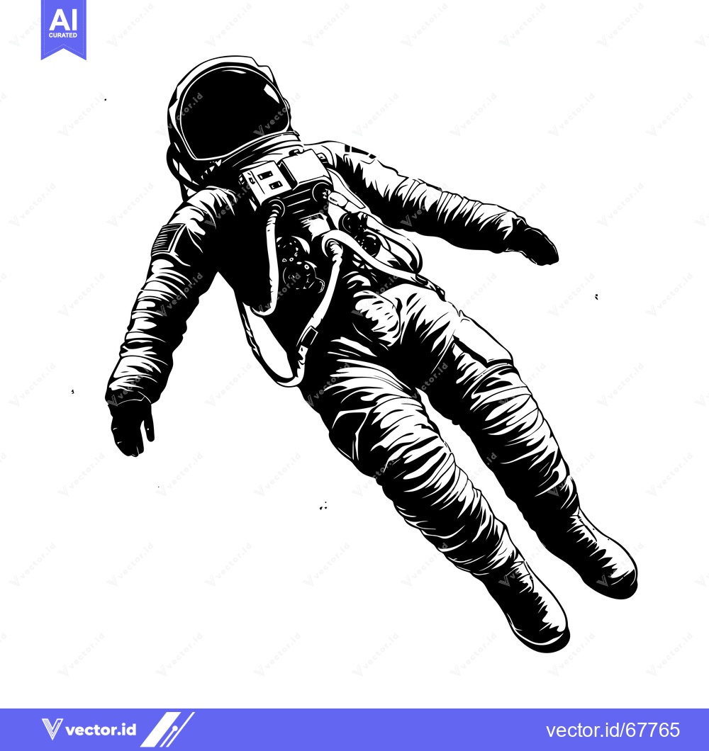 Premium Vector dari A Black and White Illustration of a Spaceman Floating in Space