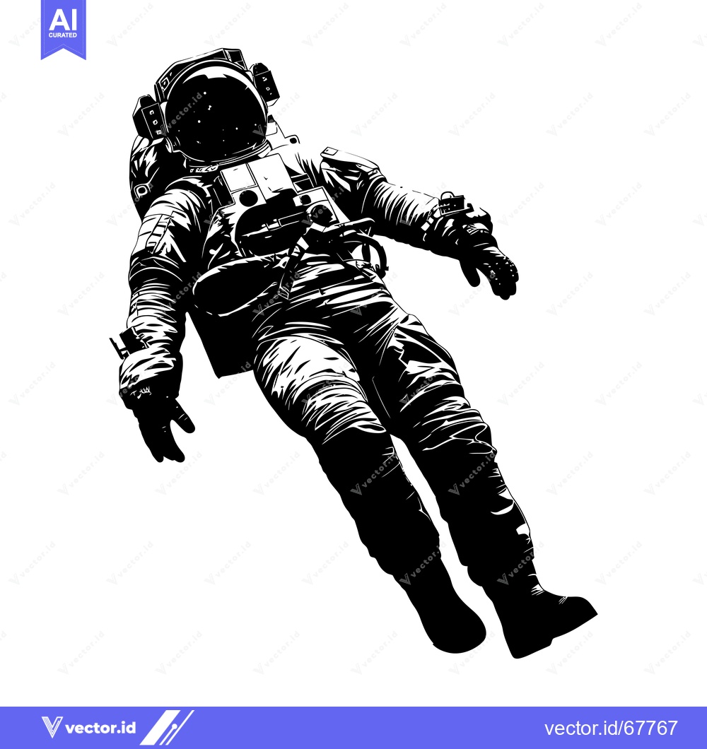 Premium Vector of Astronaut Floating in Space, Black and White Illustration