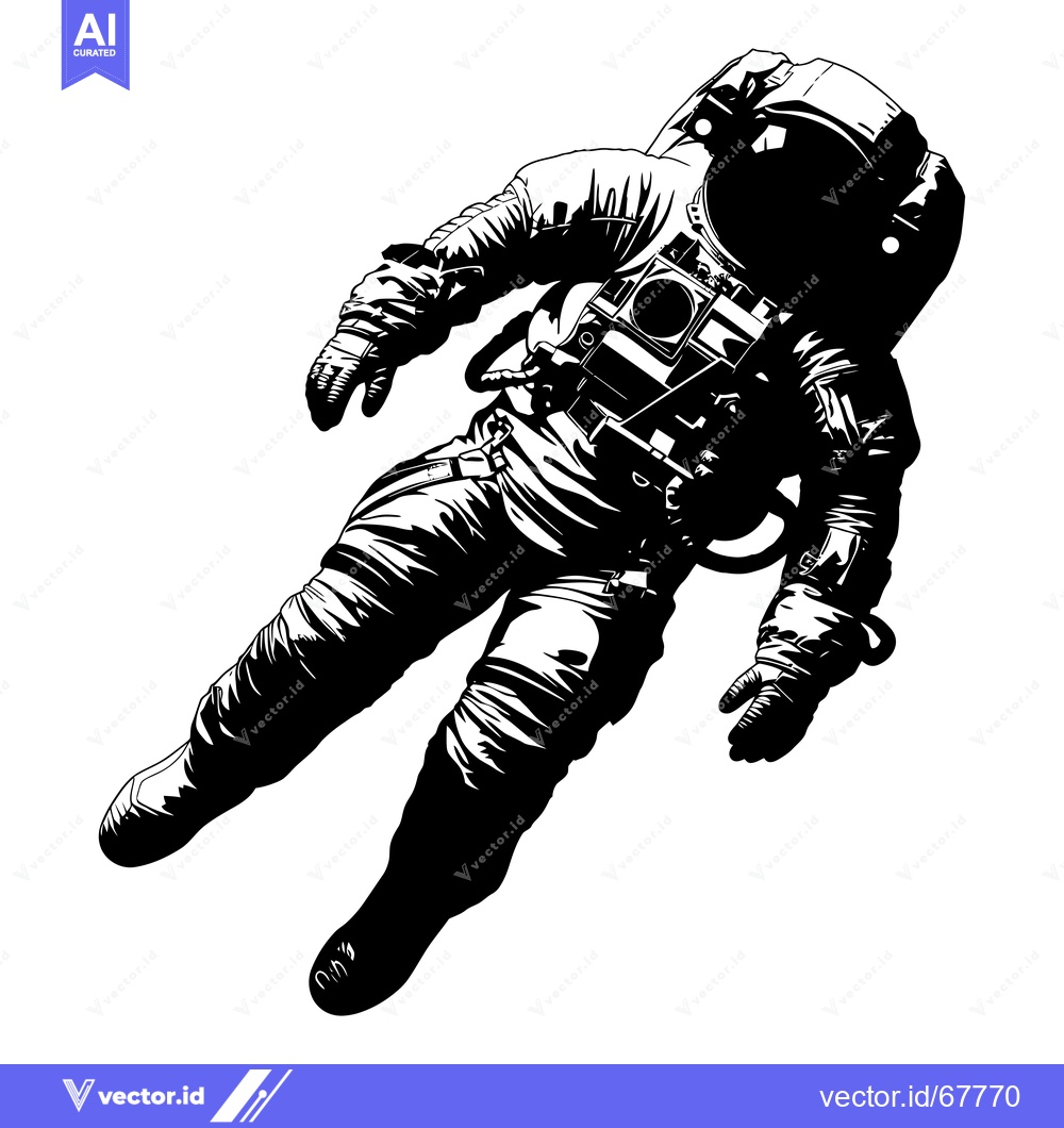 Premium Vector of Black and white illustration of an astronaut floating in space