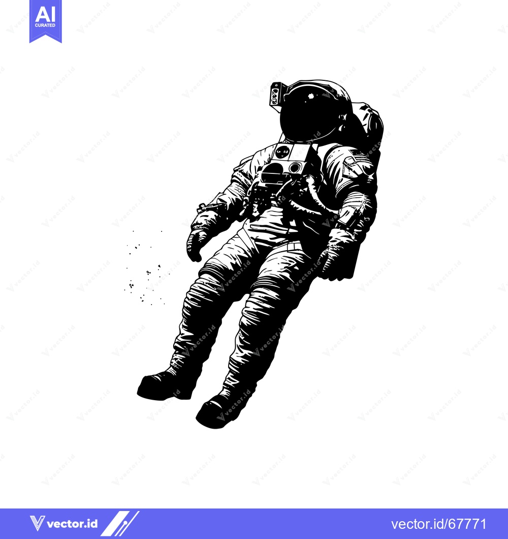 Premium Vector of Astronaut Floating in Space, Illustrated in Black and White