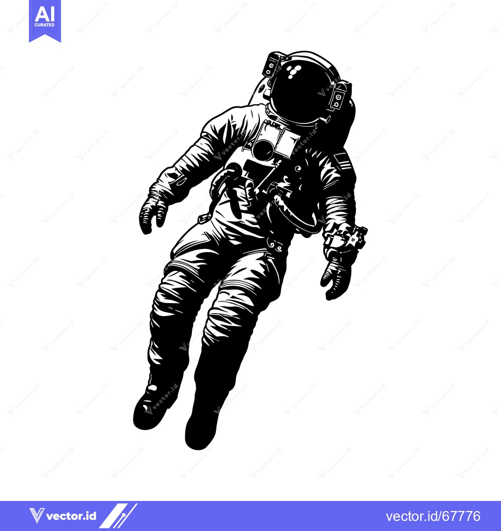 Premium Vector dari An Astronaut Floating in Space, Illustrated in Black and White