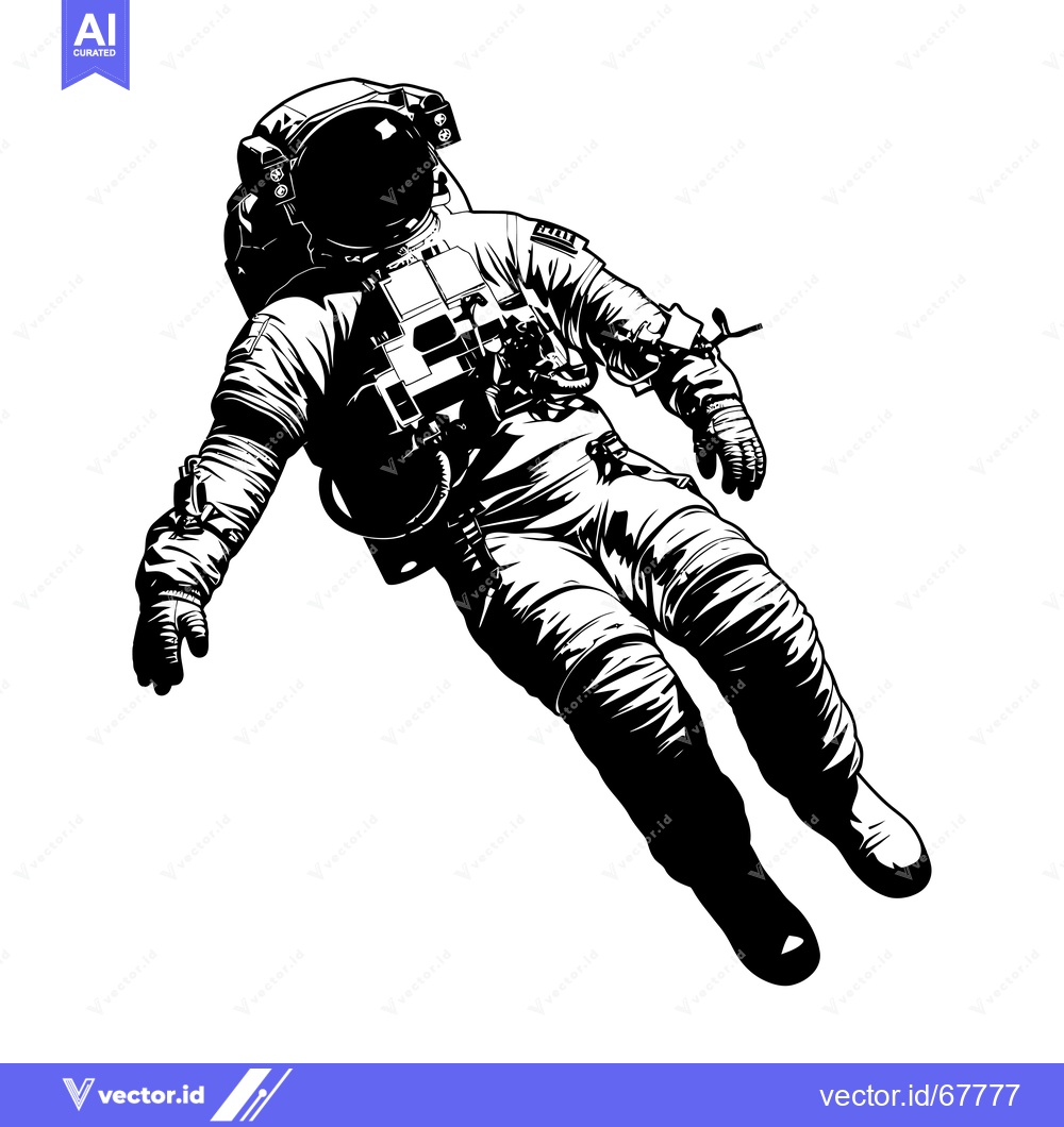 Premium Vector dari Astronaut Floating in Space, Black and White Illustration