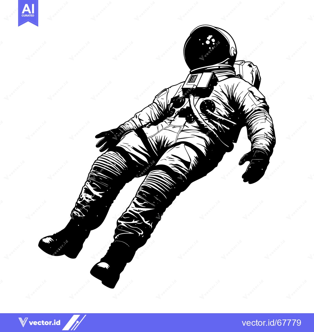 Premium Vector dari An Astronaut Floating in Space, Depicted in Black and White