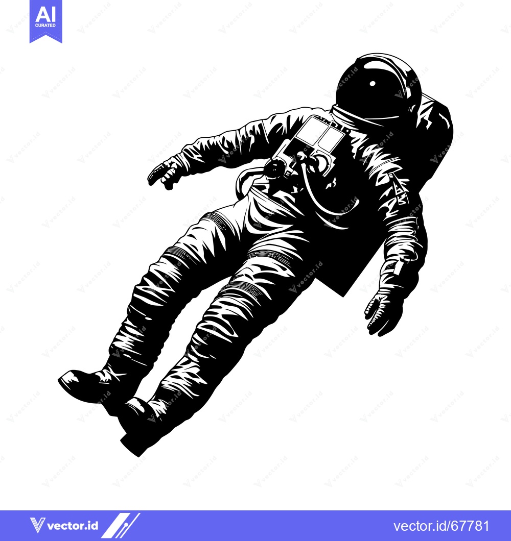 Premium Vector dari Black and White Illustration of an Astronaut Floating in Space