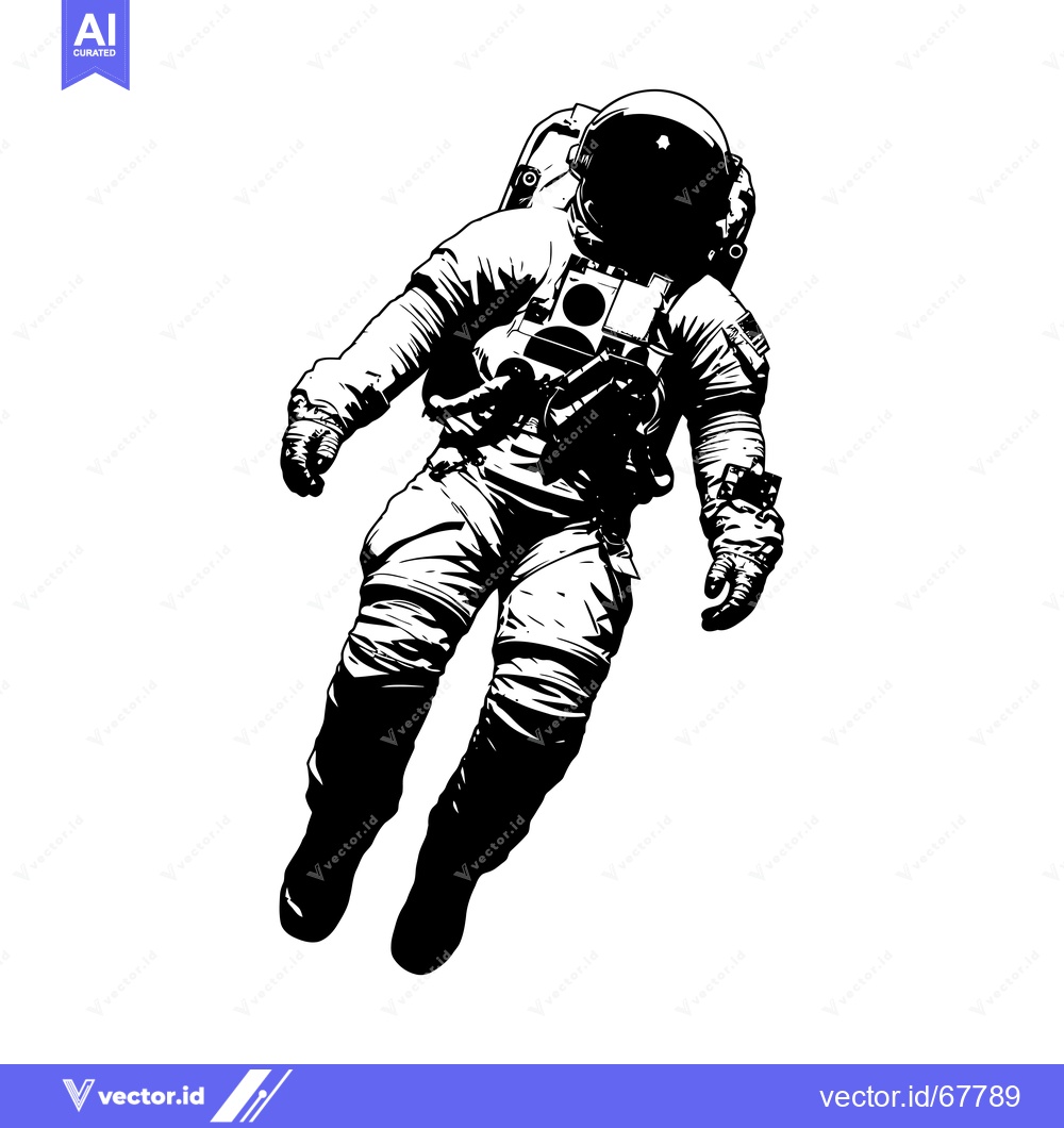 Premium Vector dari A black and white silhouette of an astronaut floating in space