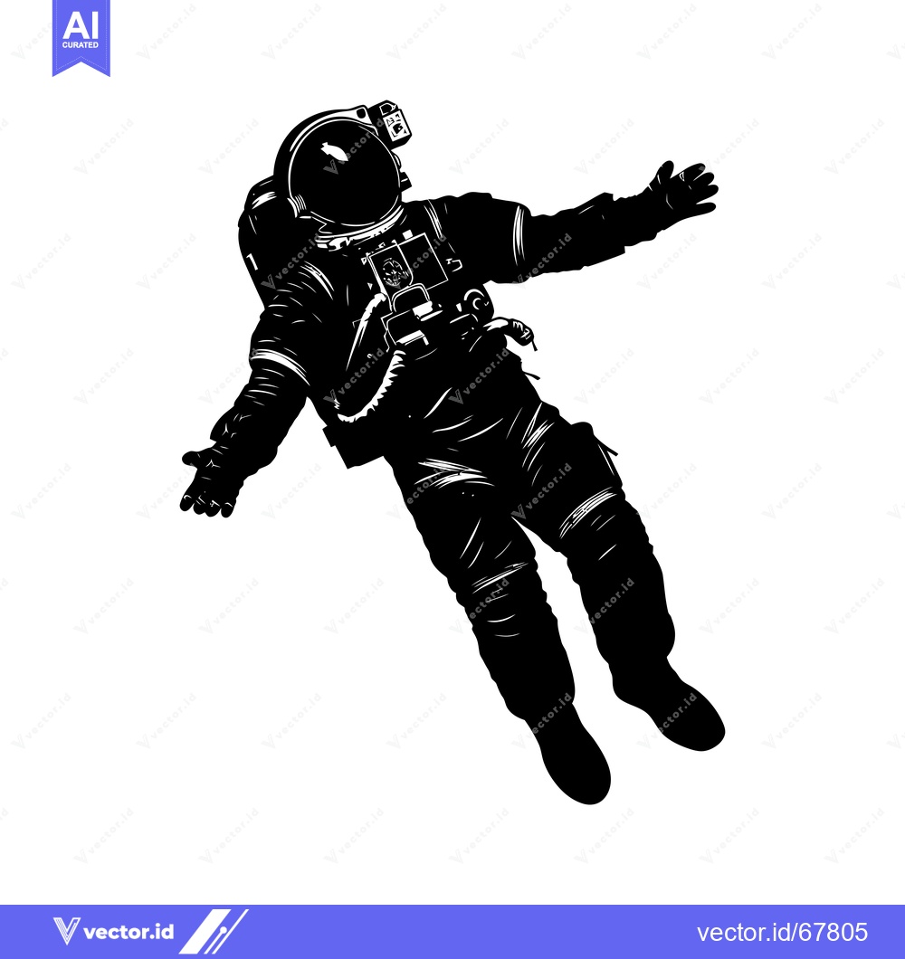 Premium Vector dari Astronaut Floating in Space, Black and White Silhouette
