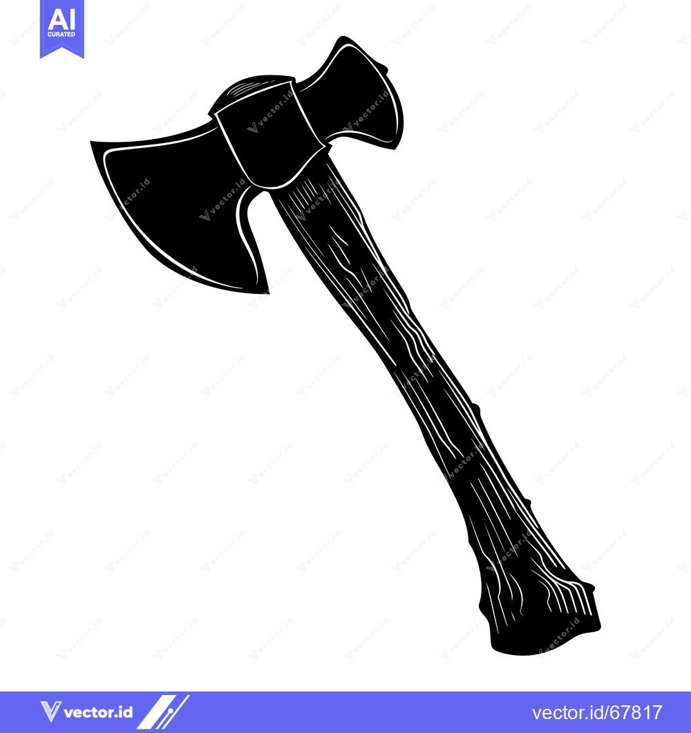 Premium Vector dari Black and White Silhouette of a Hand Axe with a Wooden Handle