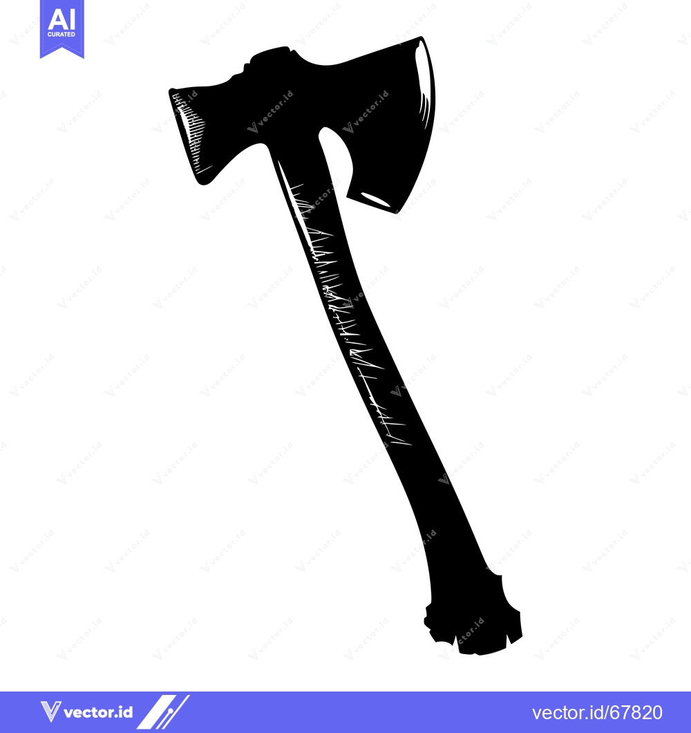 Premium Vector dari Black and White Illustration of an Axe with a Wooden Handle