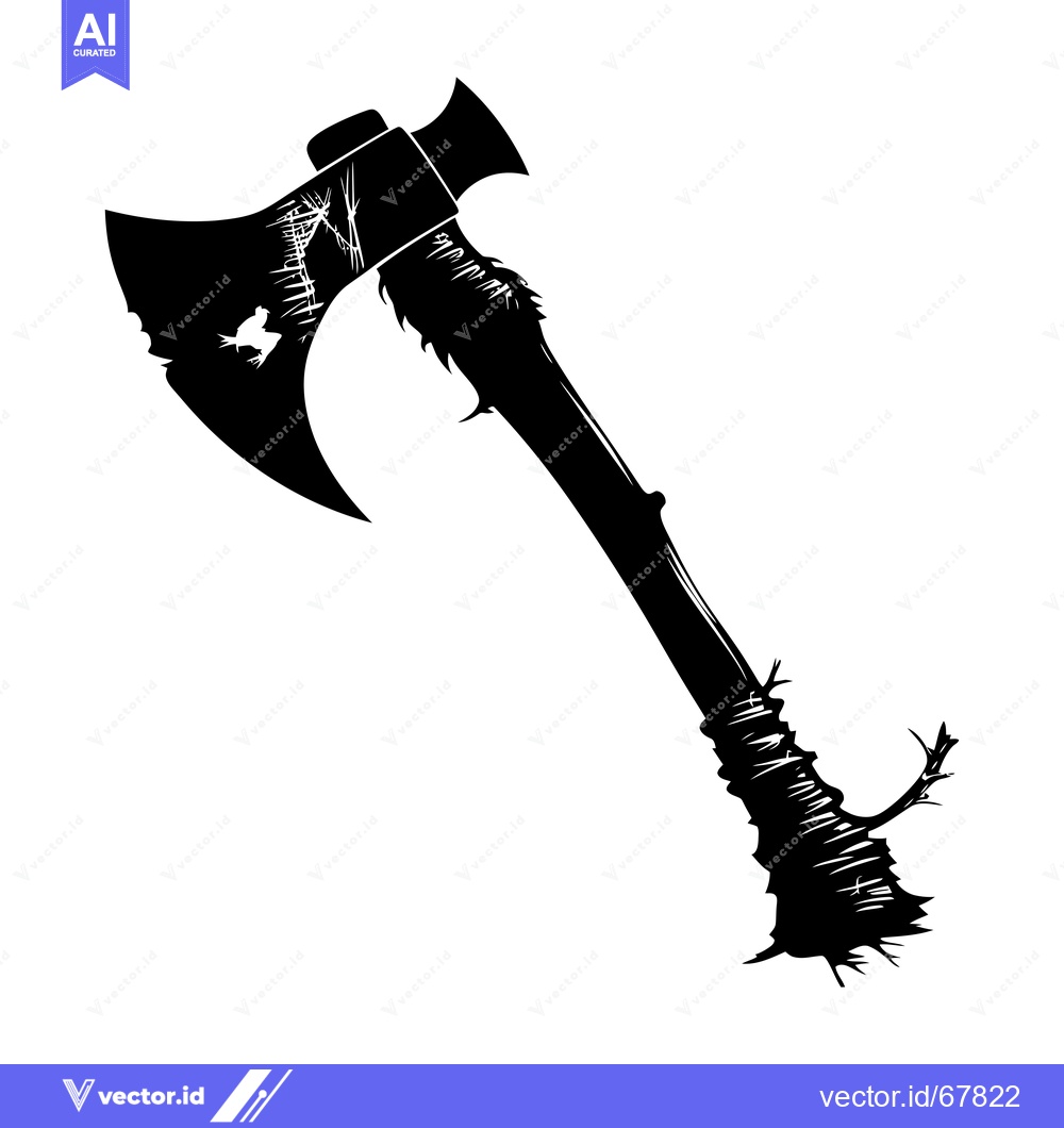 Premium Vector of Black and White Illustration of a Rough Wooden Axe