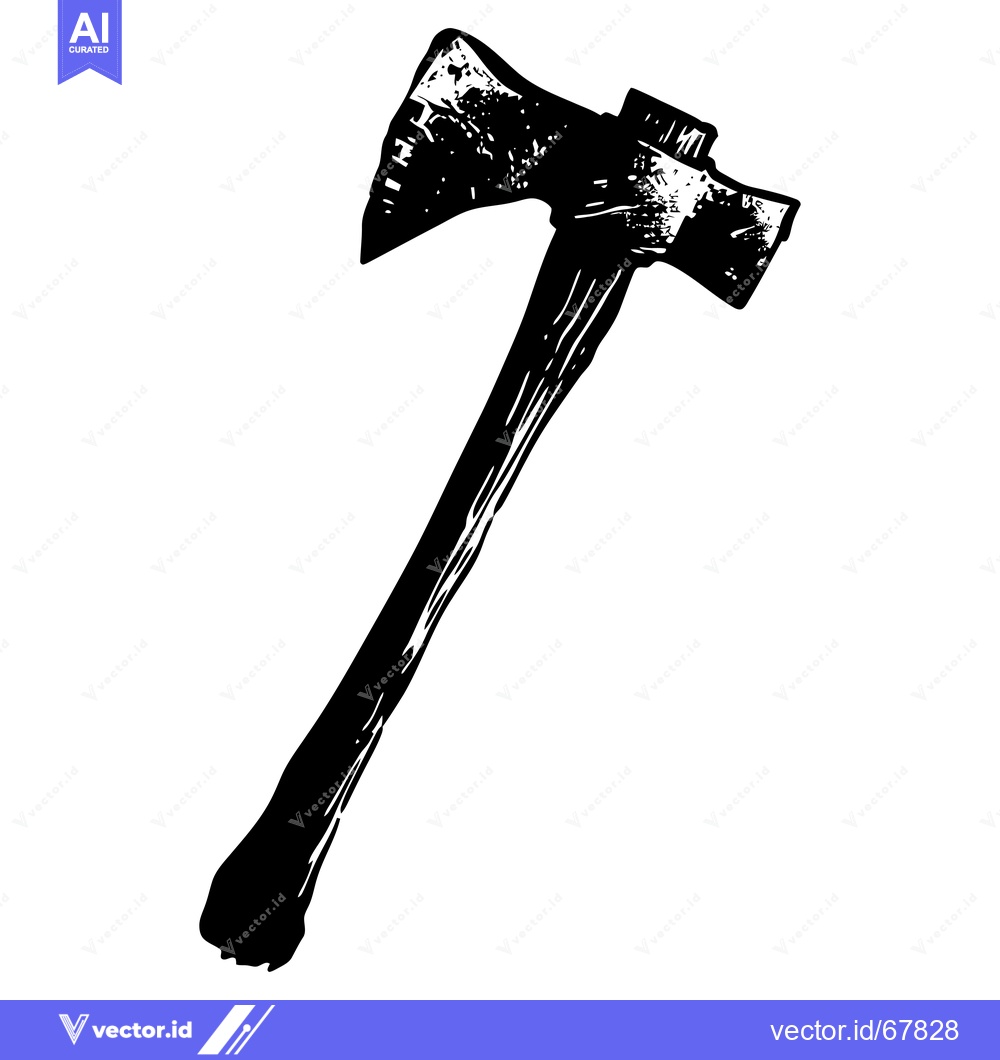 Premium Vector dari A Black and White Hand-Drawn Illustration of an Axe
