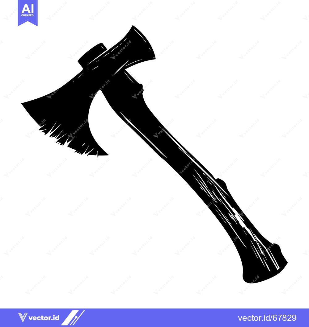 Premium Vector dari A black silhouette of a hand axe with a wooden handle