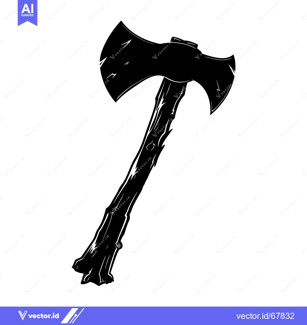 Premium Vector dari A silhouette of a double-headed axe with a wooden handle.