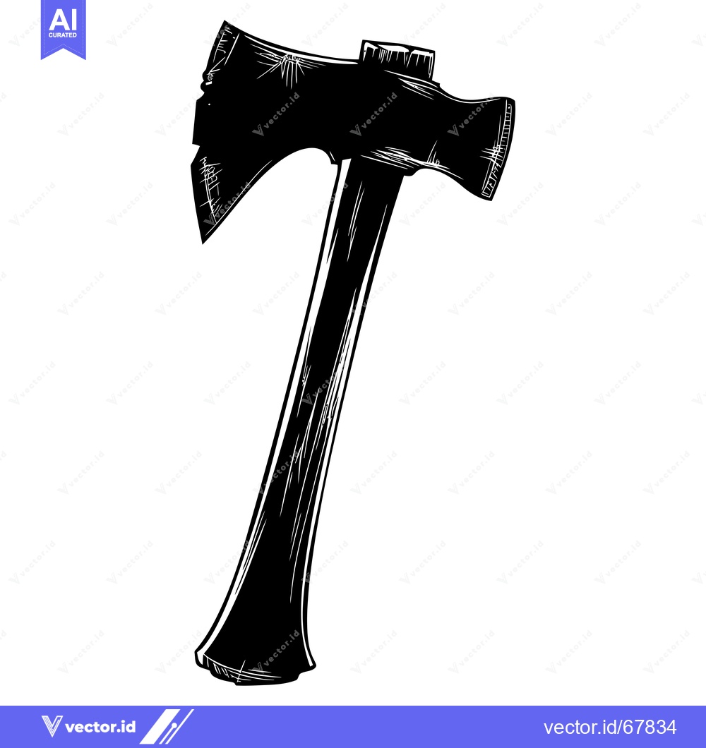 Premium Vector dari Hand Drawn Black and White Silhouette of an Axe