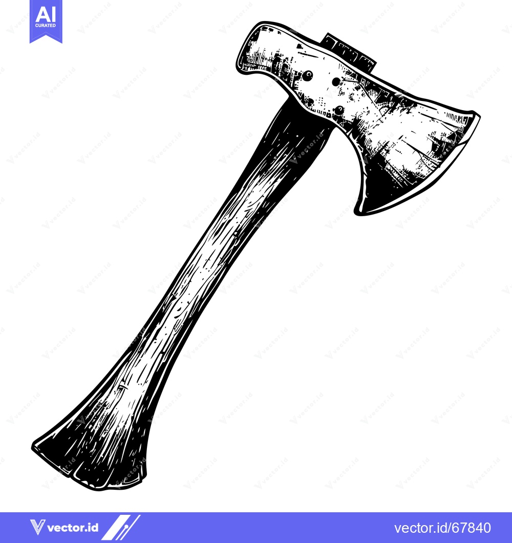 Premium Vector dari Black and White Sketch of a Hand Axe