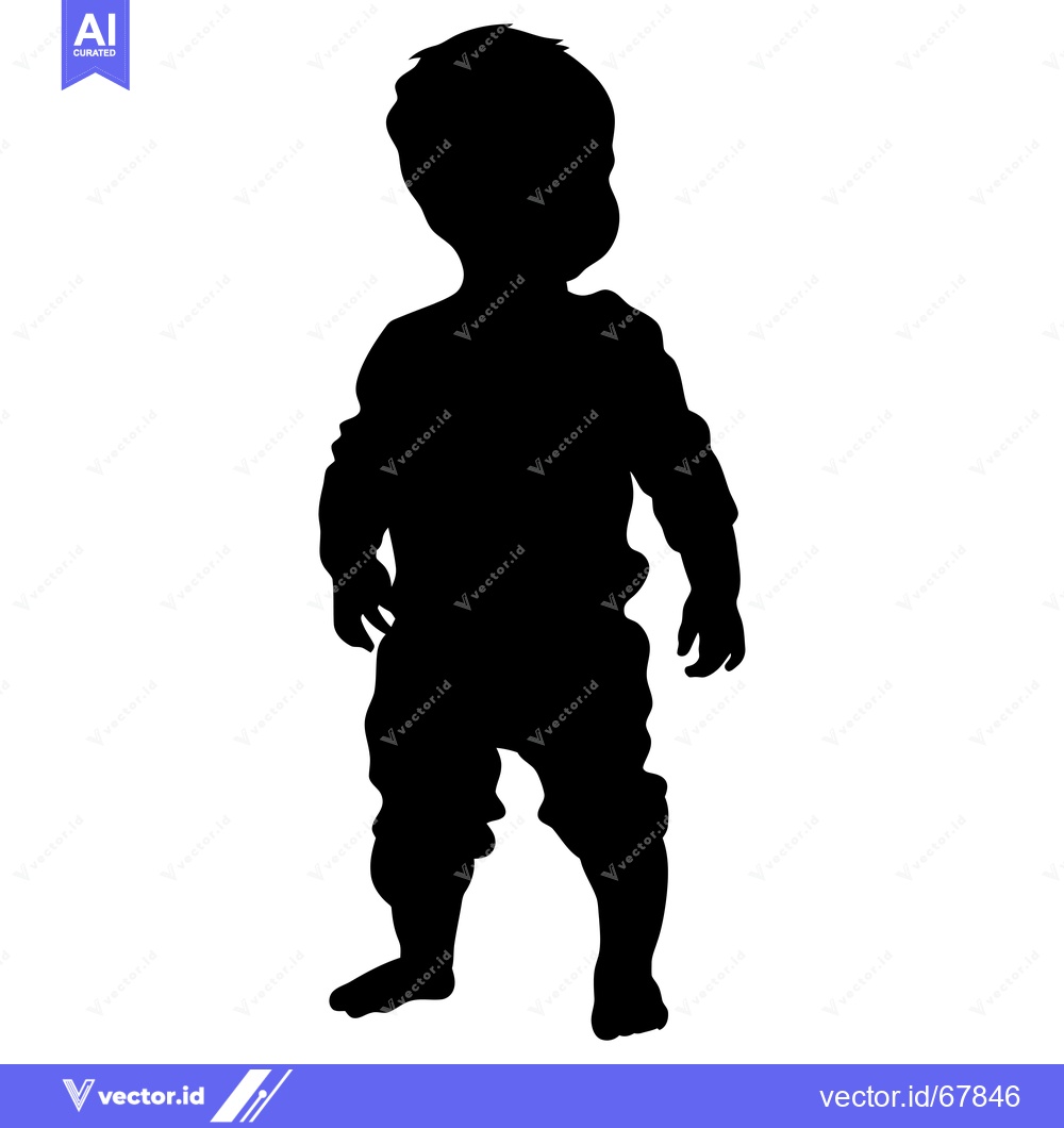 Premium Vector of Silhouette of a Young Child Standing with Hands at Sides
