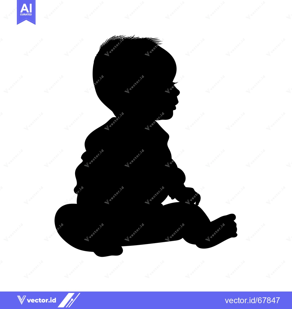 Premium Vector of Silhouette of a Baby Sitting and Looking to the Right