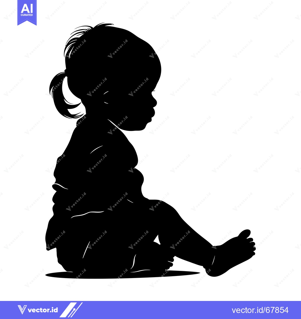 Premium Vector of Silhouette of a Baby Girl Sitting and Looking Down
