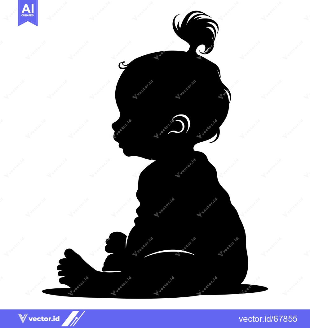 Premium Vector dari Silhouette of a Baby Girl Sitting with Her Hair in a Ponytail