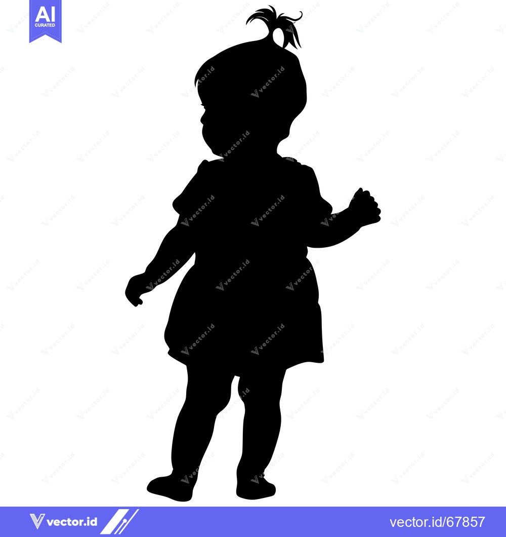 Premium Vector dari Silhouette of a Toddler Girl with a Ponytail