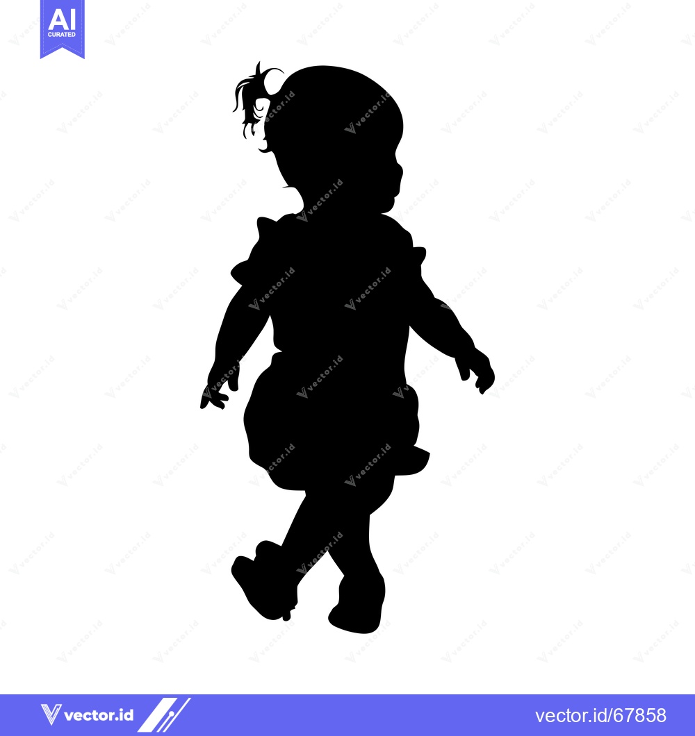 Premium Vector of Silhouette of a Toddler Girl Walking with a Ponytail