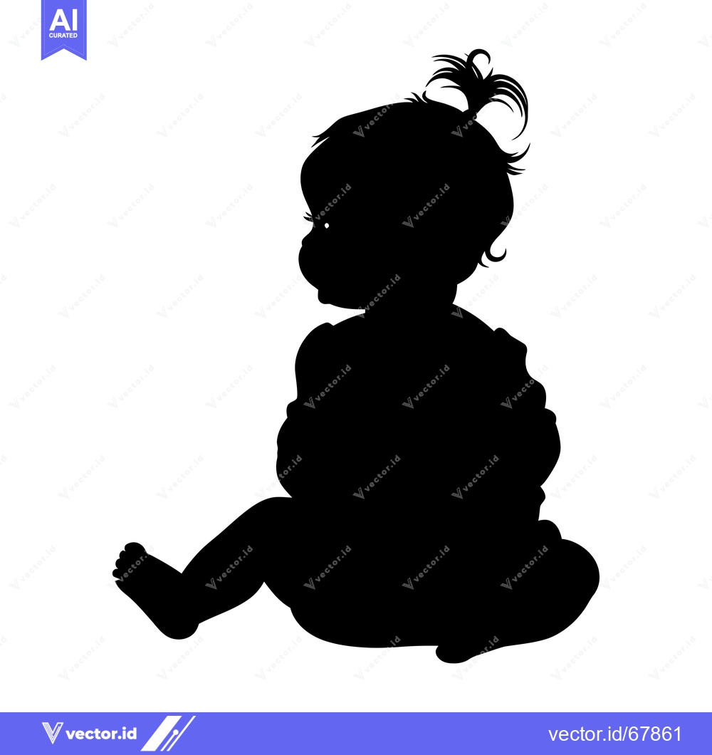 Premium Vector of Silhouette of a Baby Girl Sitting with Hair in a Ponytail