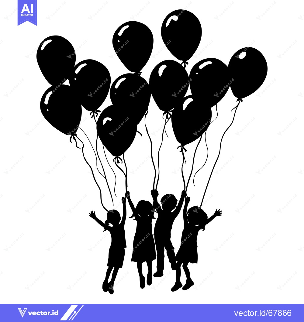 Premium Vector of Silhouette of Children Holding Balloons