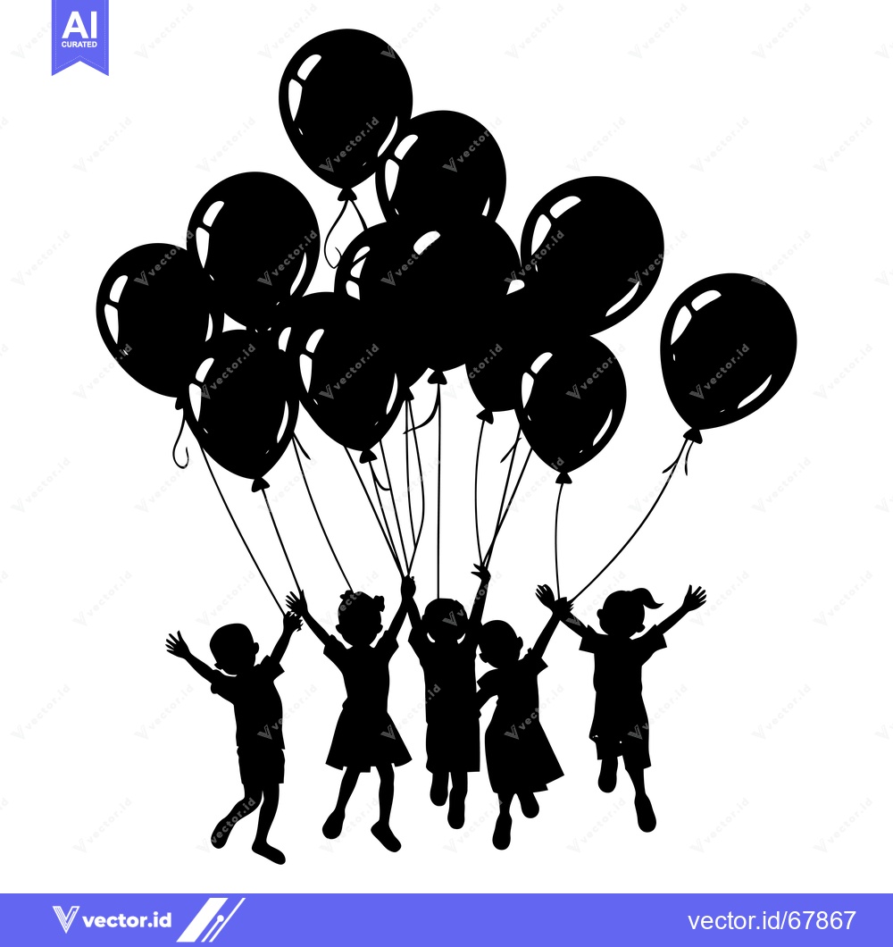 Premium Vector of Silhouette of six children holding balloons