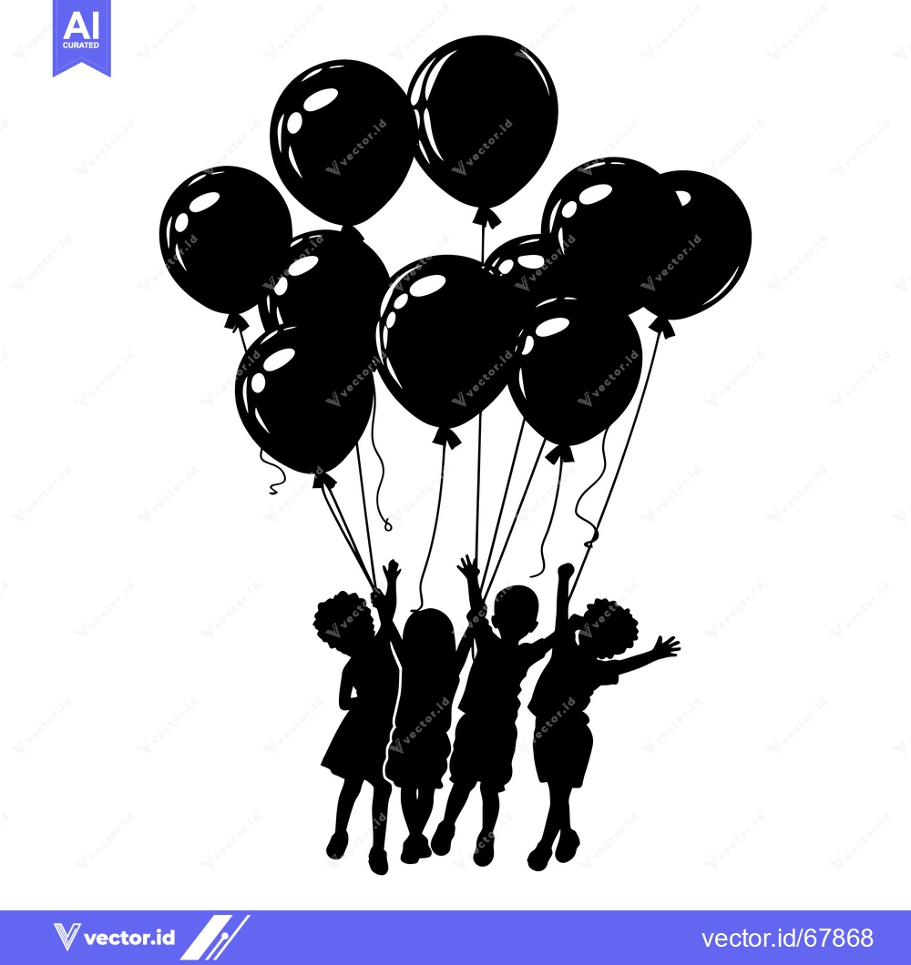 Premium Vector dari Silhouette of Four Children Holding Balloons