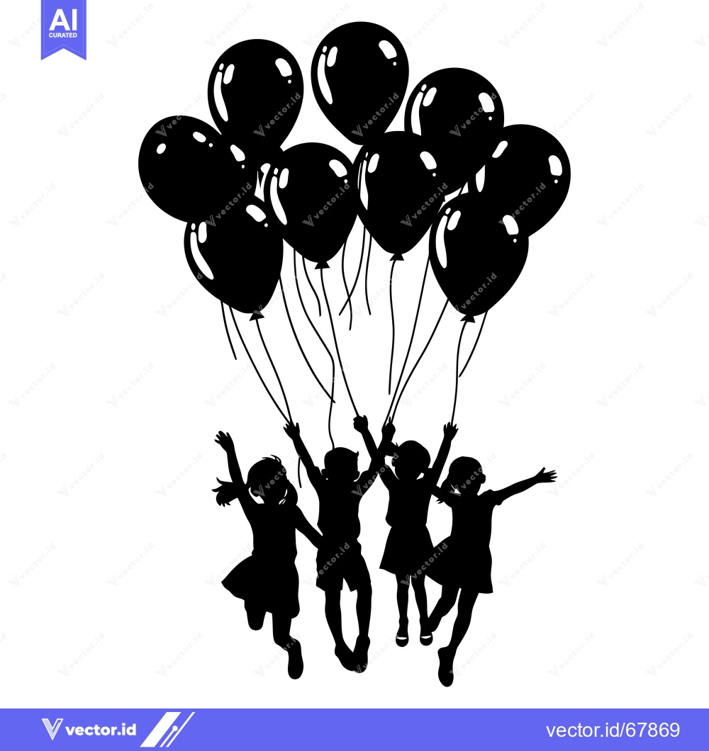 Premium Vector of Silhouette of Four Children Holding Balloons