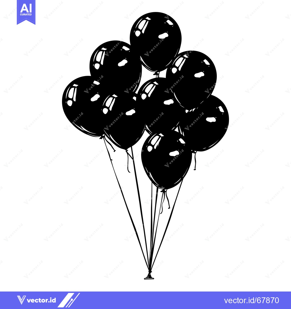 Premium Vector dari A cluster of eight black balloons tied together with strings