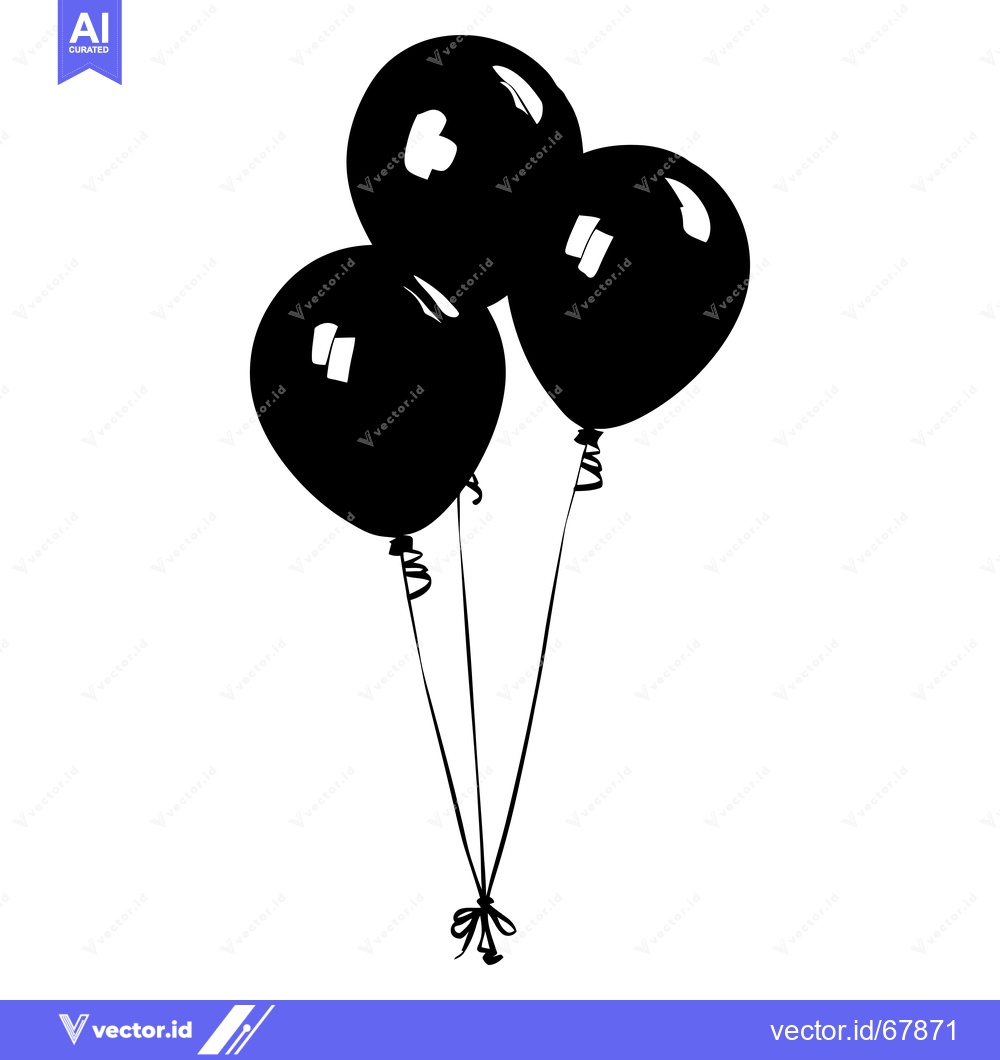 Premium Vector dari Three black balloons with strings and a ribbon